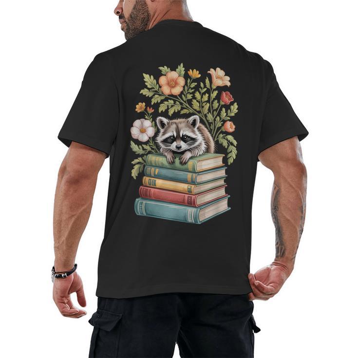 Raccoon Books Reading Flowers Men's Back Print T-Shirt