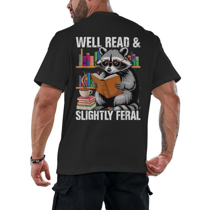 Well Read & Slightly Feral Raccoon Book Lover Graphic Men's Back Print T-Shirt