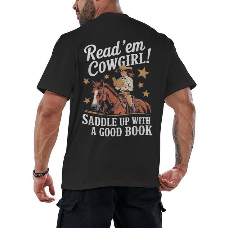 Read 'Em Cowgirl Saddle Up With A Good Book Rodeo Bookworm Men's Back Print T-Shirt