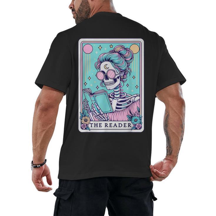 The Reader Retro Reading Skeleton Books Flowers Tarot Card Men's Back Print T-Shirt