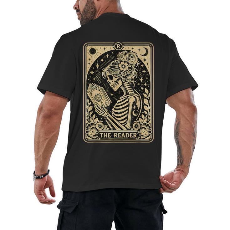 The Reader Tarot Card Book Lover Skeleton Reading Book Men's Back Print T-Shirt