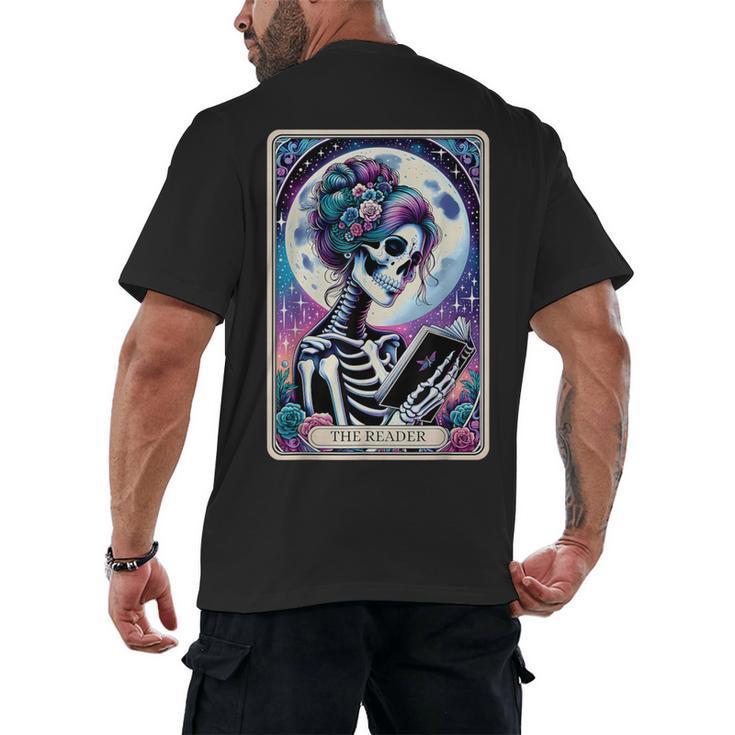 The Reader Tarot Card Reading Skeleton Skull Book Lover Men's Back Print T-Shirt