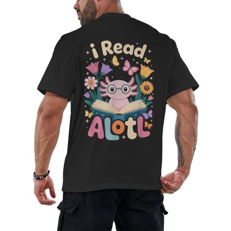 Reading Axolotl Book Lover Wildflowers Men's Back Print T-Shirt