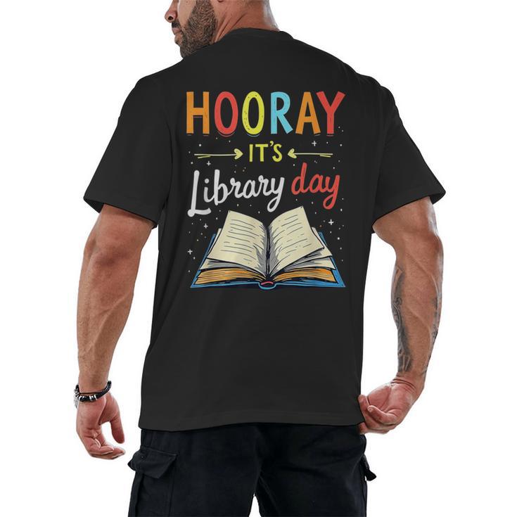 Reading Books Bibliophile Hooray It's Library Day Men's Back Print T-Shirt