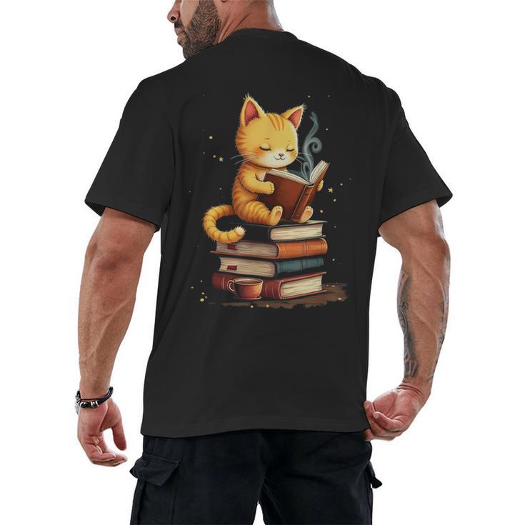 Reading Cat Books Cute Men's Back Print T-Shirt