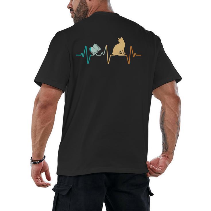 Reading Cat Heartbeat Book & Cat Lover Men's Back Print T-Shirt
