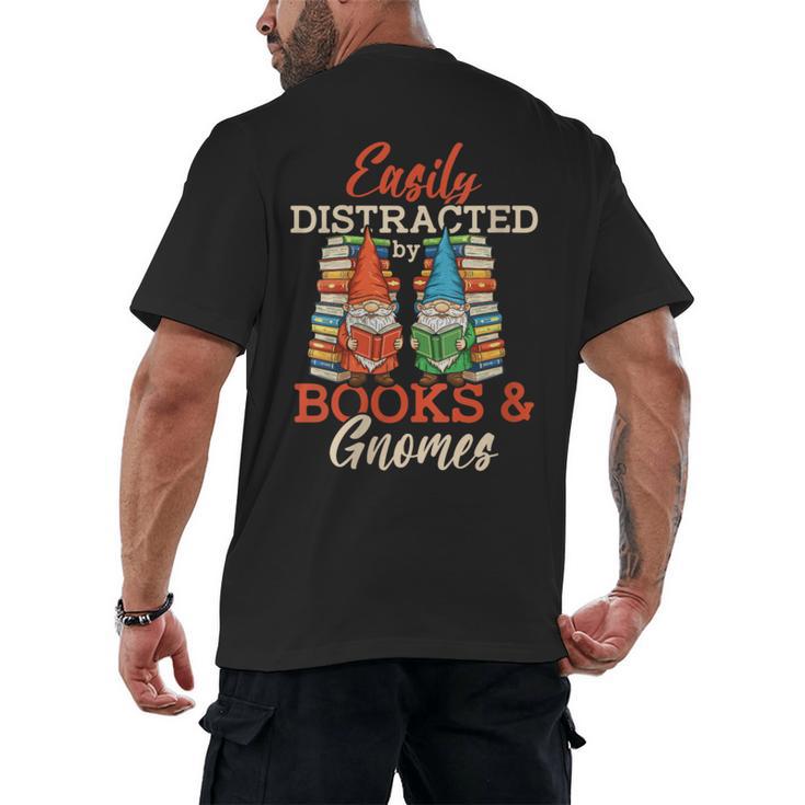 Reading Gnomes Cute Easily Distracted By Books And Gnomes Men's Back Print T-Shirt