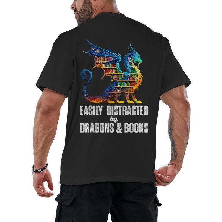 Reading Lover Easily Distracted By Dragons And Books Dragon Men's Back Print T-Shirt