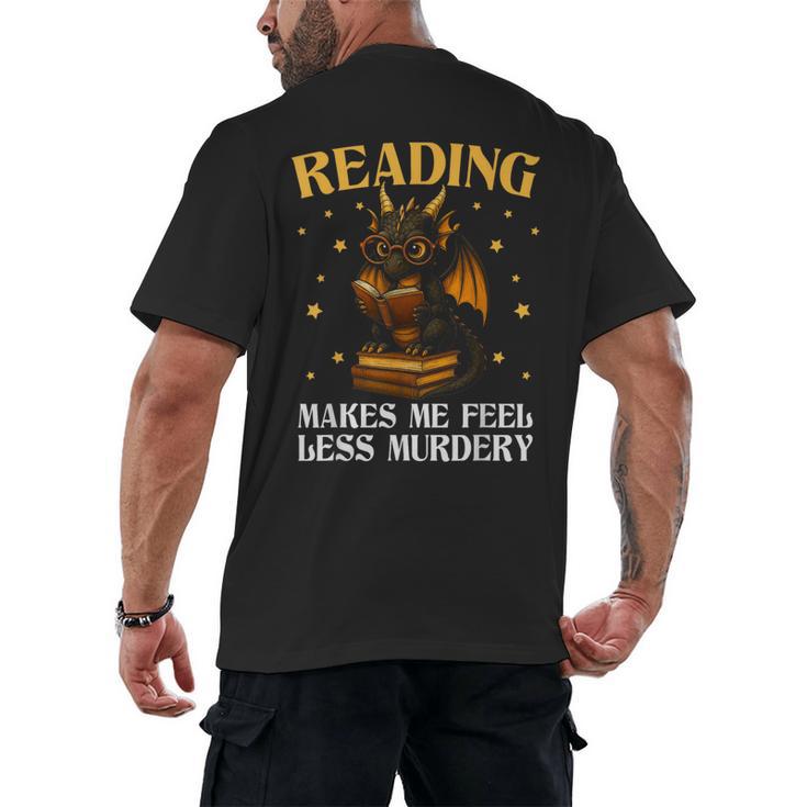 Reading Makes Me Feel Less Murdery Book Dragon Men's Back Print T-Shirt
