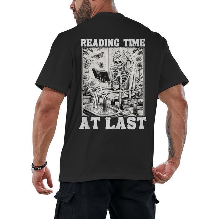 Reading Time At Last Book Lover Introvert Skeleton Reading Men's Back Print T-Shirt
