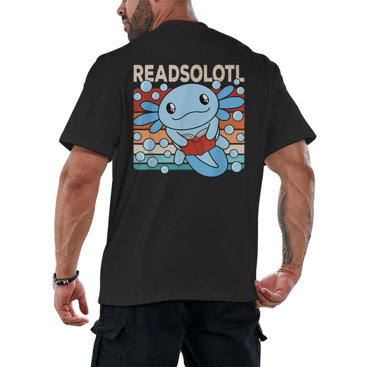 Readsolotl Blue Kawaii Axolotl Book Lover Reading Retro Men's Back Print T-Shirt