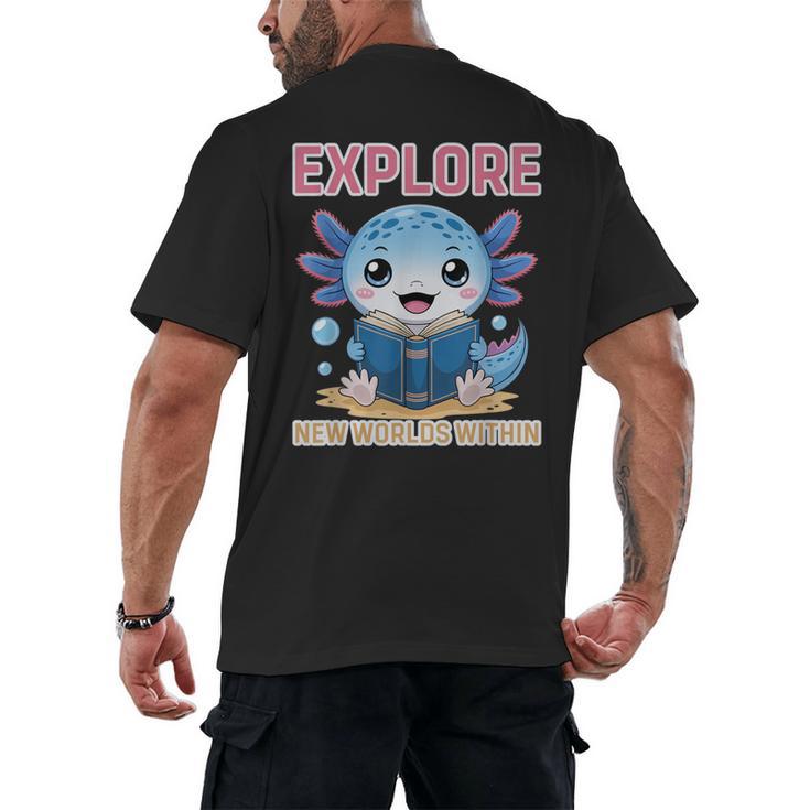 Readsolotl Kawaii Axolotl Book Lover Reading Men's Back Print T-Shirt
