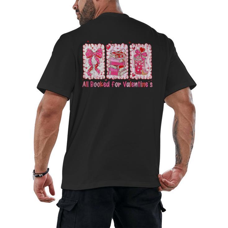 Retro Coquette Bow All Booked For Valentines Book Lover Cute Men's Back Print T-Shirt