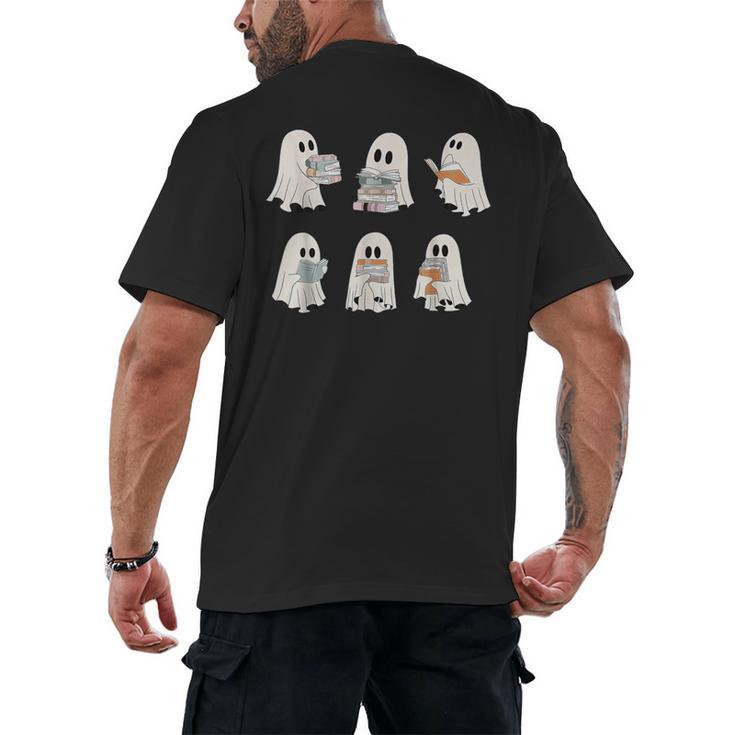 Retro Ghost Reading Books Halloween Bookish Ghost Bookworm Men's Back Print T-Shirt