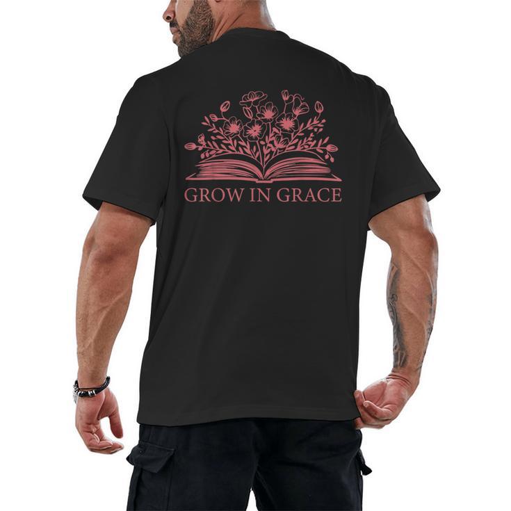 Retro Grow In Grace Wildflower Book Christian Bible Verse Men's Back Print T-Shirt
