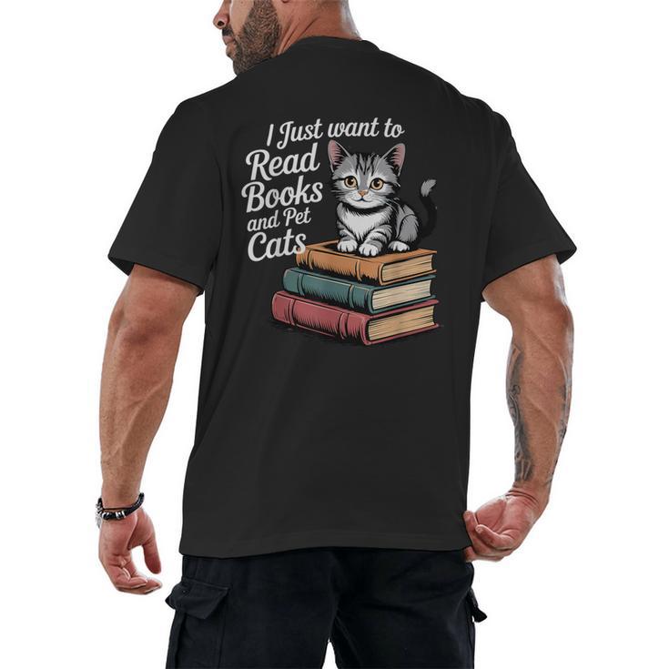 Retro I Just Want To Read Books And Pet Cats Cat For Men Women Kids Men's Back Print T-Shirt