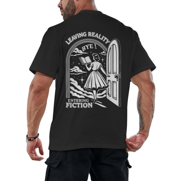 Retro Trendy Bookish Book Lover Reading Quotes Leaving Reality Entering Fiction  -Adults Small Short Sleeve T-Shirt Men's Back Print T-Shirt