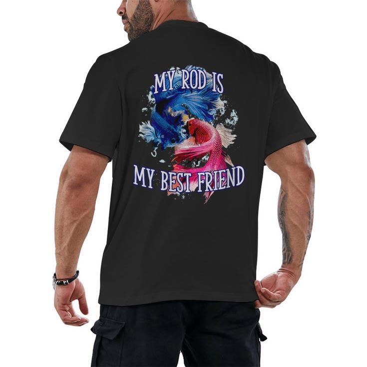 My Rod Is My Best Friend Introvert Fishing Antisocial Men's Back Print T-Shirt