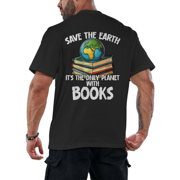 Save The Earth It’s The Only Planet With Books Men's Back Print T-Shirt