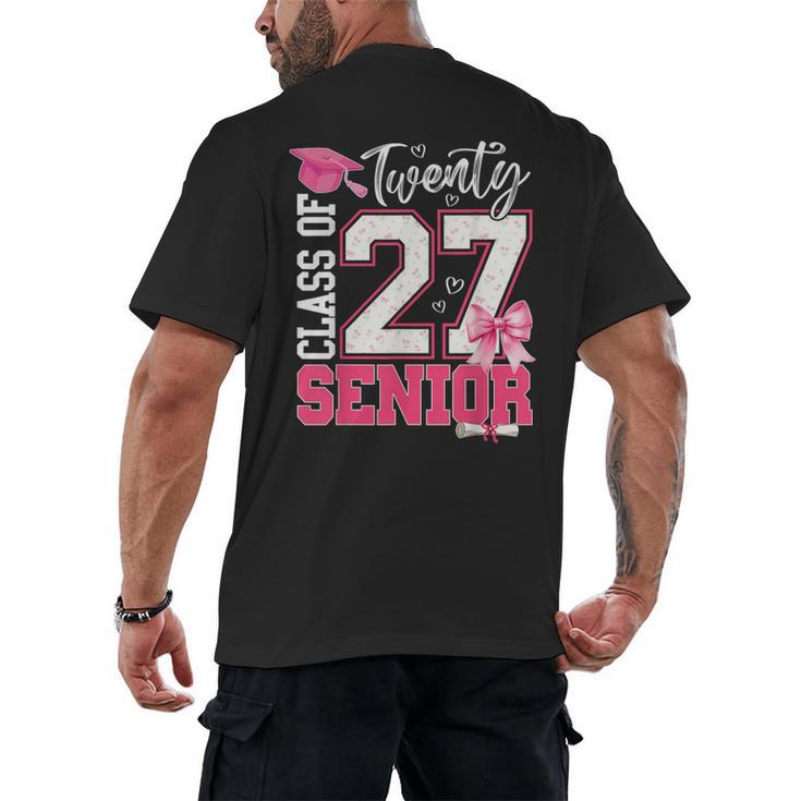 Senior 2027 Class Of 2027 Pink Coquette Bow Graduation Girl Men's Back Print T-Shirt