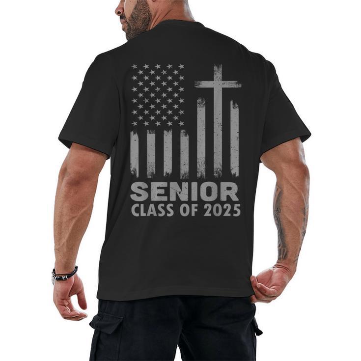 Senior Class Of 2025 USA Flag Cross Christian Graduation Men's Back Print T-Shirt