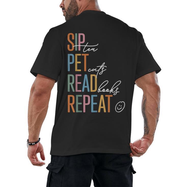Sip Tea Pet Cats Read Books Repeat Book Cat Lover Men's Back Print T-Shirt