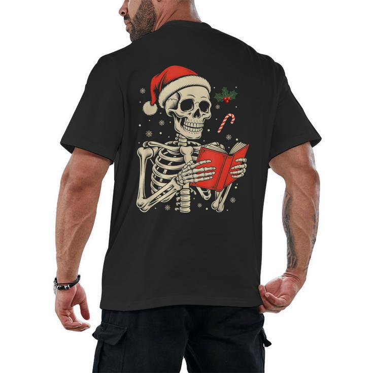 Skeleton Reading Book Christmas Teacher Librarian Book Lover Men's Back Print T-Shirt