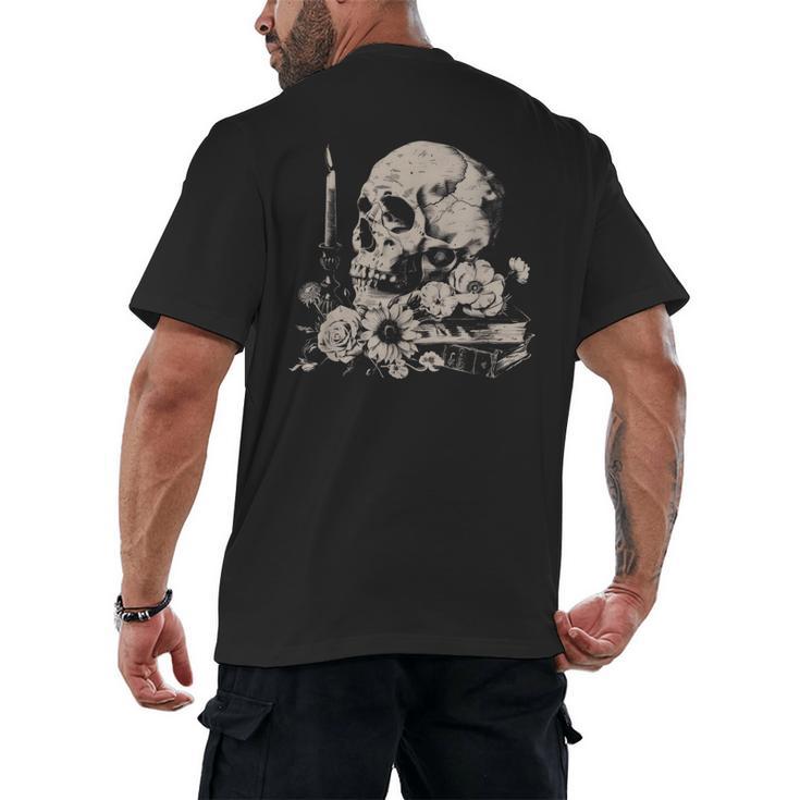 Skull Books Flowers Goth Reader Grunge Dark Alt Aesthetic Men's Back Print T-Shirt
