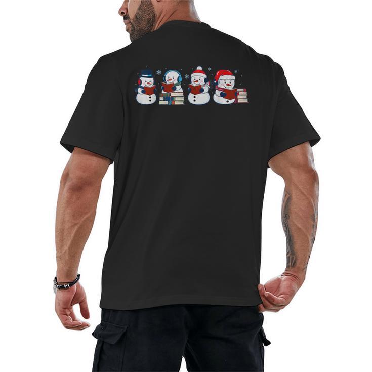 Snowman Reading Books Teacher Librarian Bookworm Christmas Men's Back Print T-Shirt