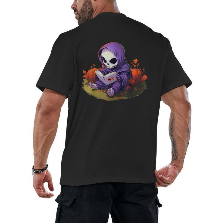 Spooky Grim Reaper Reading A Book Cute Creepy Halloween Men's Back Print T-Shirt