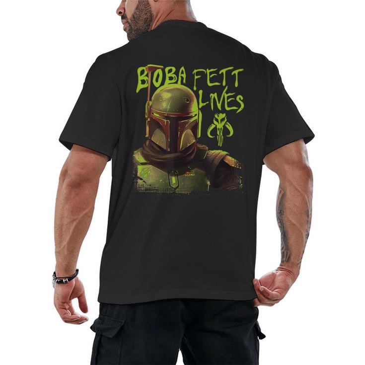 Star Wars The Book Of Boba Fett Neon Boba Fett Lives Poster Men's Back Print T-Shirt
