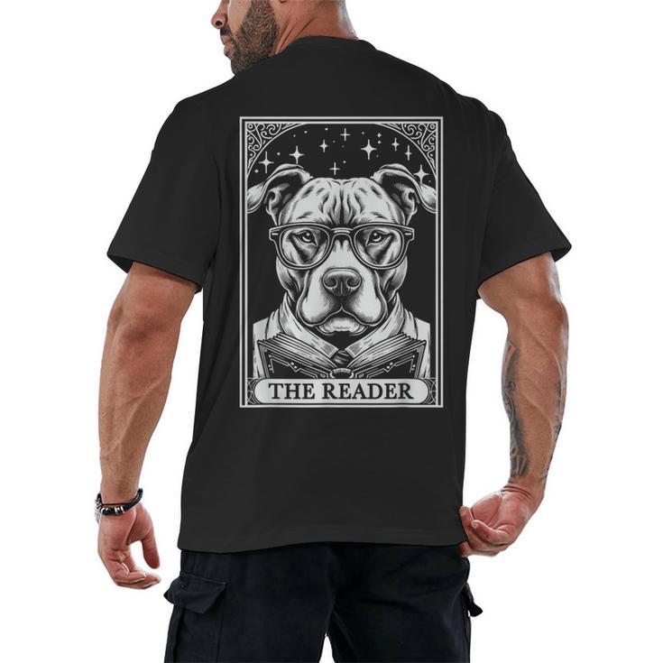 Tarot Card Vintage Pit Bull Pittie Dog Book Lover The Reader Men's Back Print T-Shirt