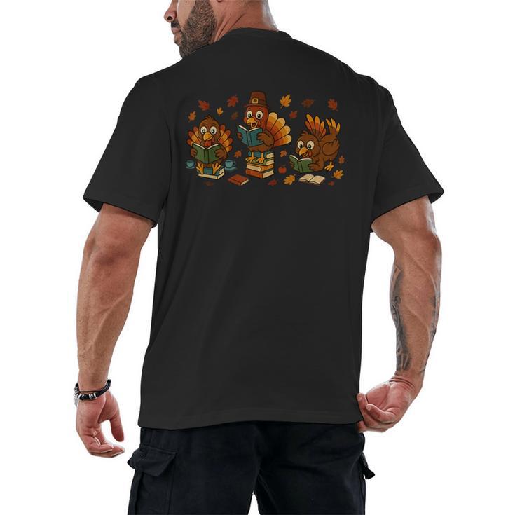 Teacher Fall Thanksgiving Turkey Reading Books Lovers Men's Back Print T-Shirt