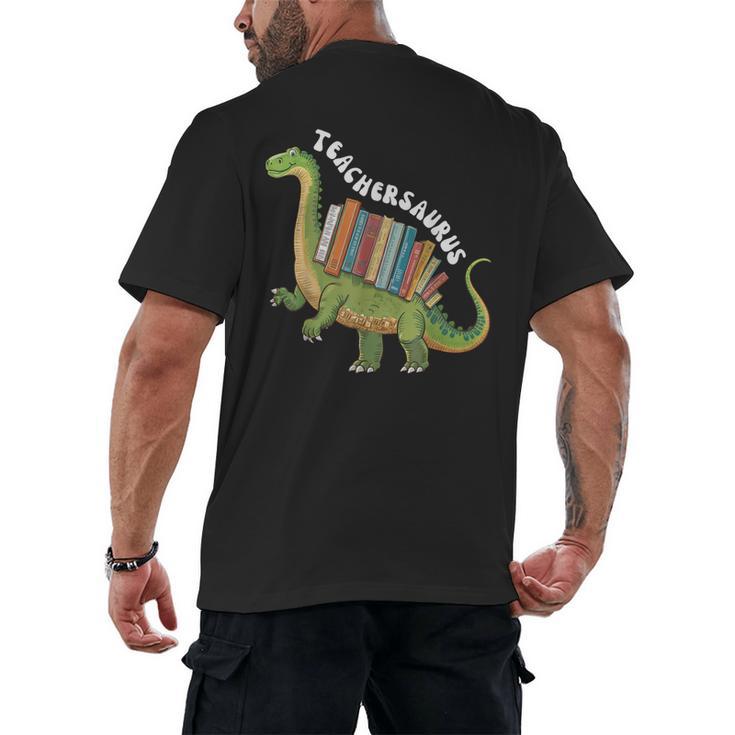 Teachersaurus Dinosaur Teachers Dino Reading Book Librarian Men's Back Print T-Shirt