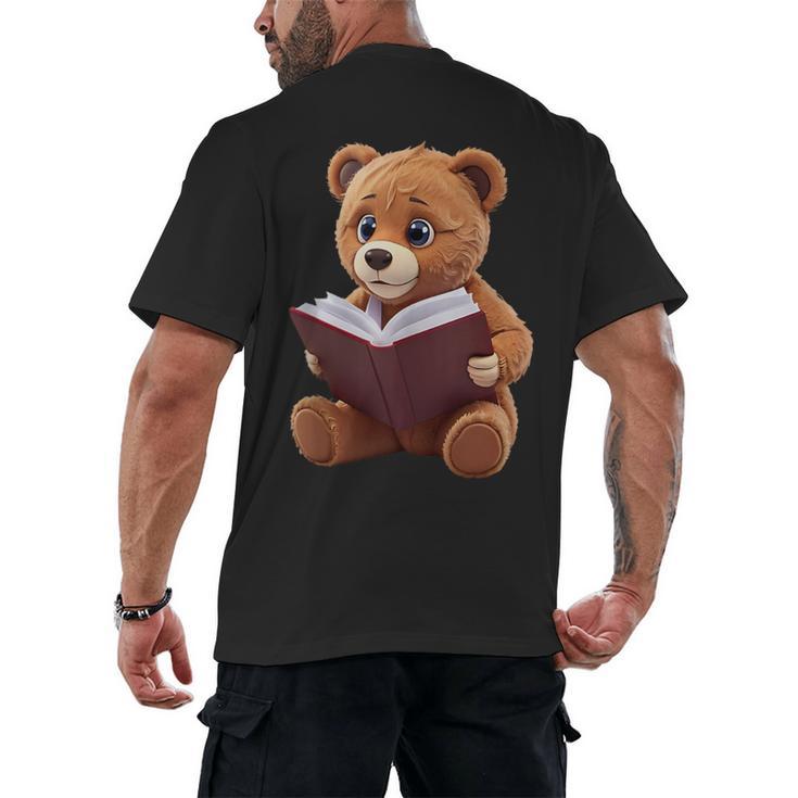 Teddy Bear Reading a Book Men's Back Print T-Shirt