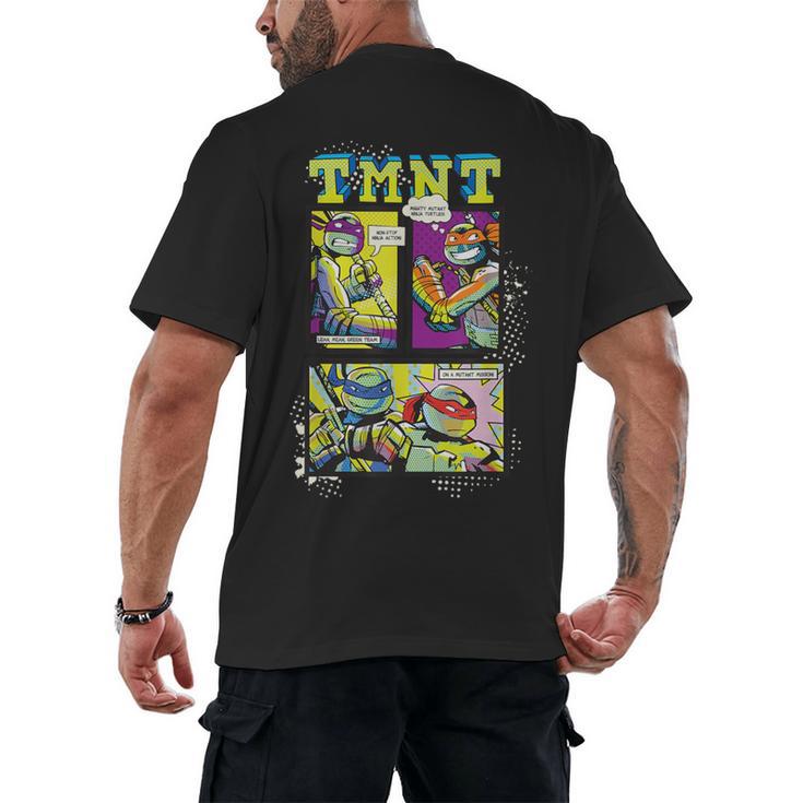 Teenage Mutant Ninja Turtles Retro Neon Comic Book Panels Men's Back Print T-Shirt