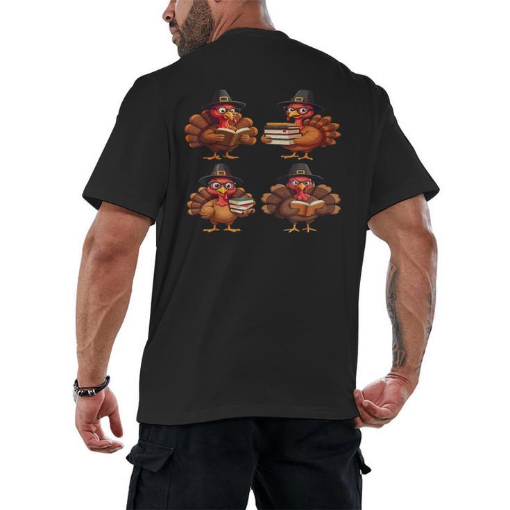 Turkey Reading Books Shirt Thanksgiving Turkey Bookworm Men's Back Print T-Shirt