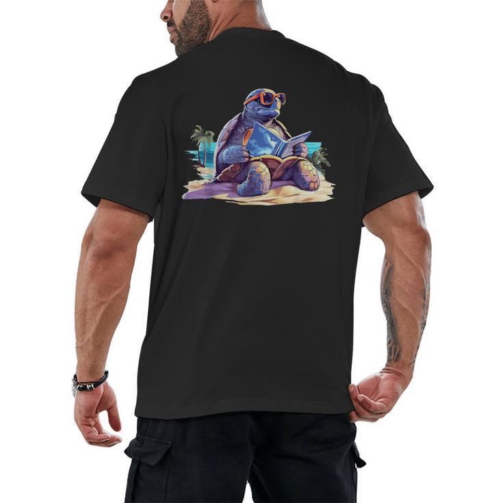 Turtle Wearing Sunglasses Reading A Book On The Beach Summer Men's Back Print T-Shirt