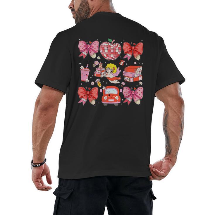 Valentine Cupid Coquette Pink Bow Apple Books Teacher Men's Back Print T-Shirt