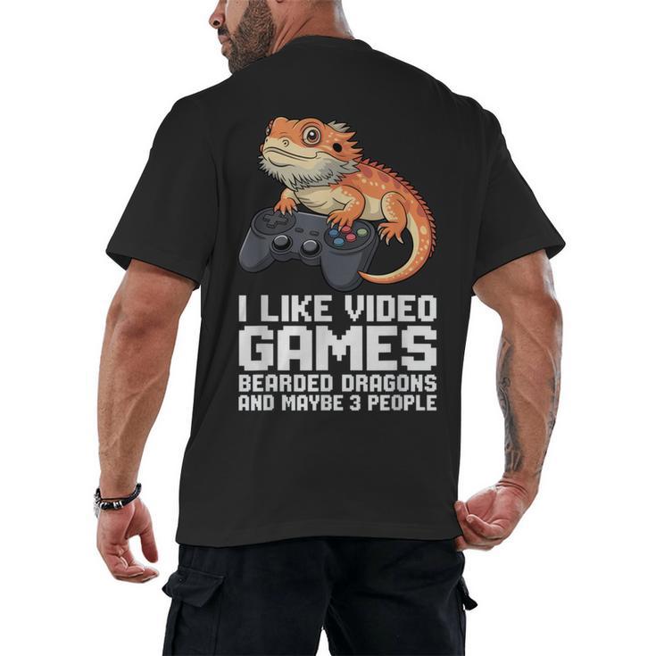 I Like Video Games Bearded Dragon Gamer Introvert Mood Men's Back Print T-Shirt