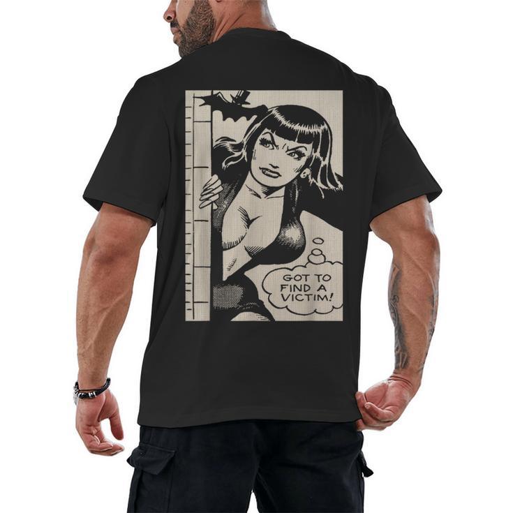 Vintage Vampire Bat Vampire Pin Up Girl Horror Comic Book Men's Back Print T-Shirt