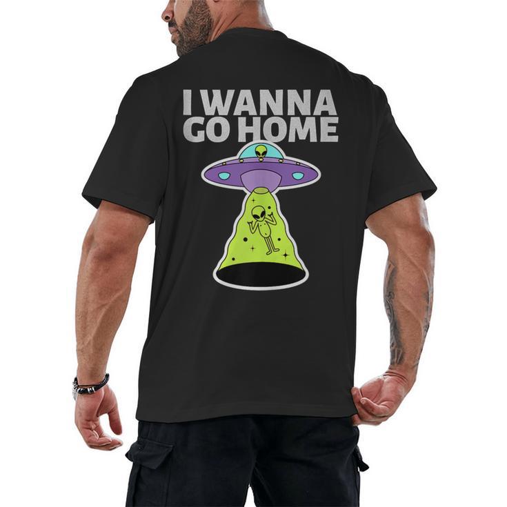 I Wanna Go Home Introvert UFO UAP Flying Saucer Trippy Alien Men's Back Print T-Shirt