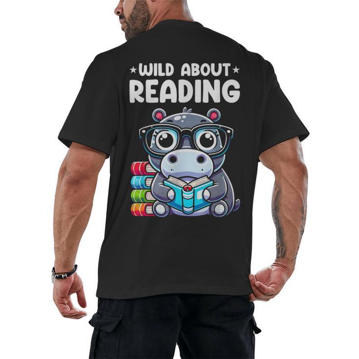 Wild About Reading Book Lover Hippo Men's Back Print T-Shirt