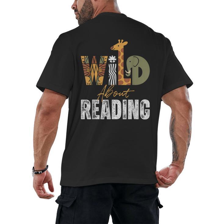 Wild About Reading Books Animal Theme Bookworm Library Day Men's Back Print T-Shirt
