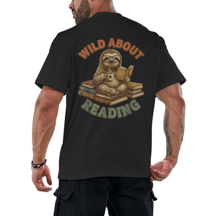 Wild About Reading Sloth Coffee Teacher Book Lover Men's Back Print T-Shirt