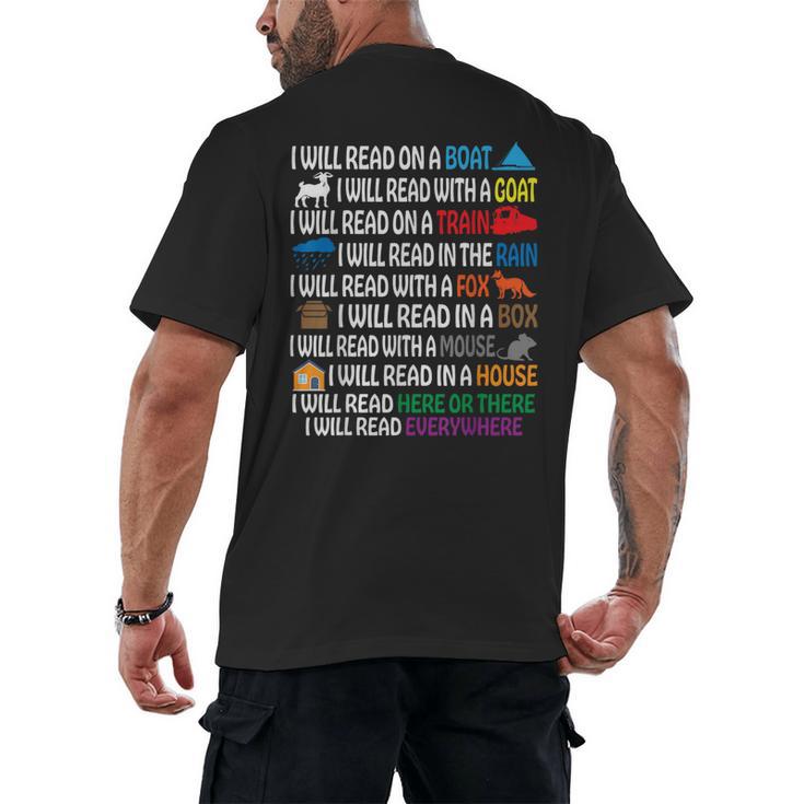 I Will Read Books On A Boat & Everywhere Reading Kids Book Men's Back Print T-Shirt
