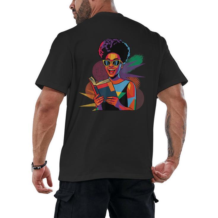 Woman Reading Book Lover Geometric Girl Afro History Men's Back Print T-Shirt
