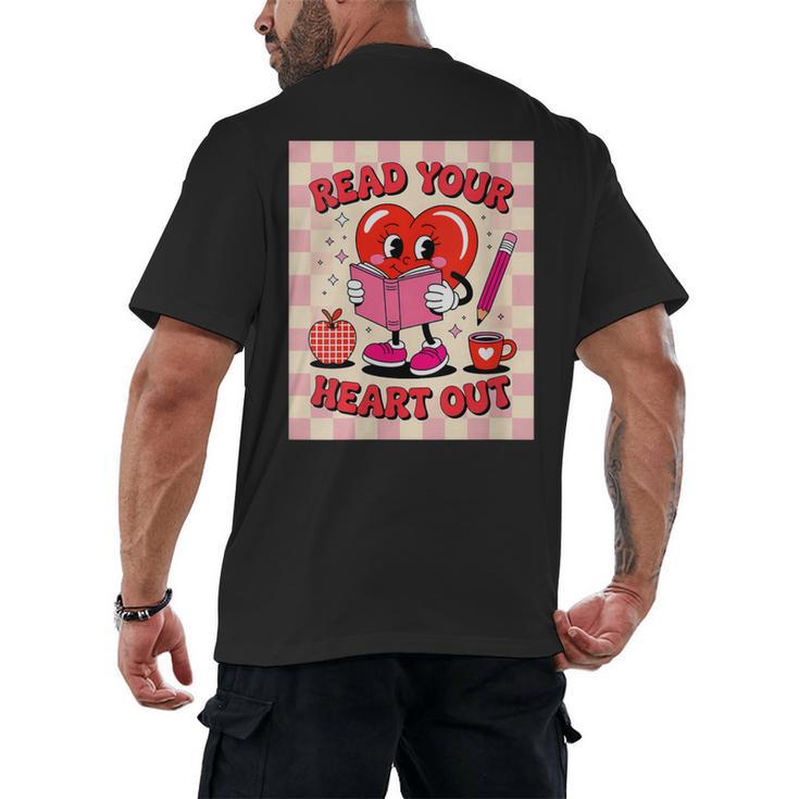 Women's Read Your Heart Out Groovy Bookish Valentine Day Women Girls Men's Back Print T-Shirt