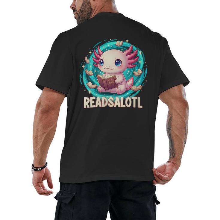 Women's Readsolotl Kawaii Axolotl Reading Book Lover Men's Back Print T-Shirt