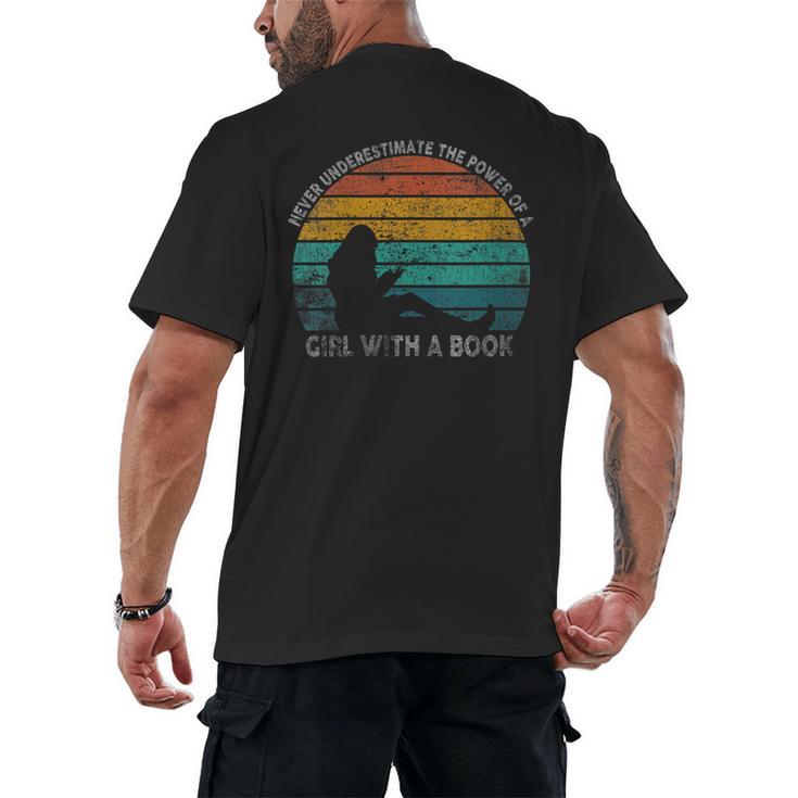 Women's Never Underestimate The Power Of A Girl With Book Reading Men's Back Print T-Shirt